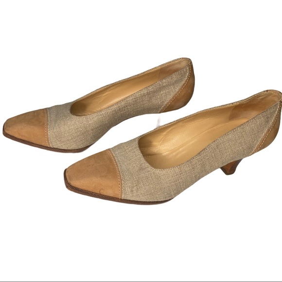 Gucci Vintage Authentic Neutral Blocky Suede Trim Square Toe Block Heels 39 - Picture 7 of 15